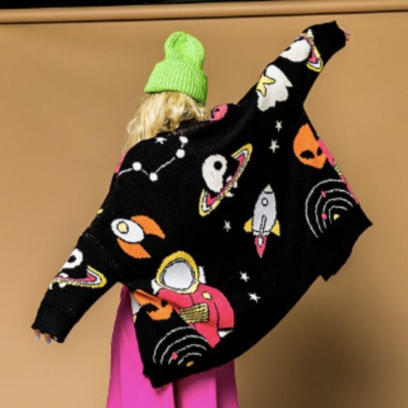 Dressed in LALA Sweaters - Dressed In LALA - RARE - Oversized Wish You Were Here Outerspace Cardigan - L/XL